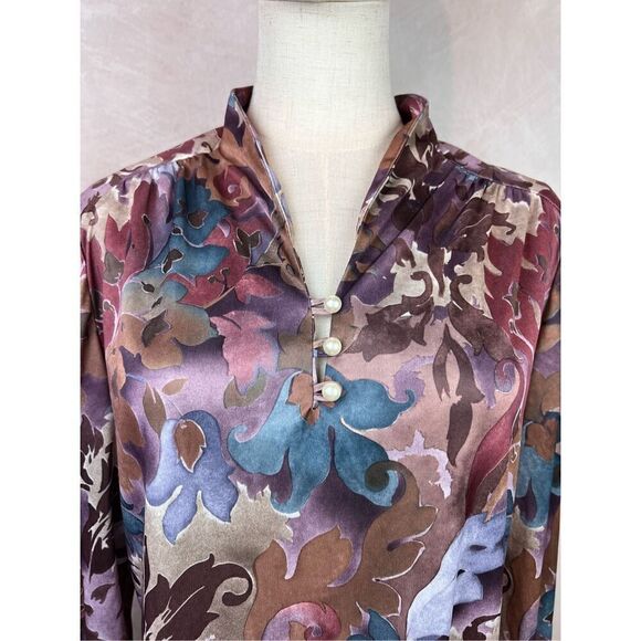 Vintage 90s Dark Tone Floral Blouse Top - Picture 3 of 5